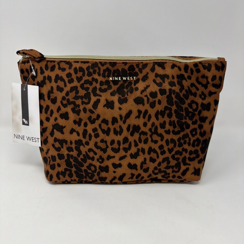 NWT Nine West Large Cosmetic Travel Bag- Leopard/Animal Print w/Toiletry Bottle